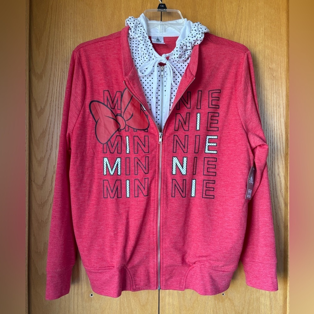 NWT Disney Women’s Red Minnie Mouse Full Zip-Up Polka Dot Hoodie